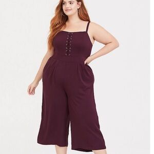 Torrid Size 0 / Size 12 Burgundy Lace-up Jumpsuit